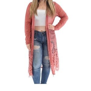 Ember Dusty Rose Lace Mesh Kimono Duster - Size XL